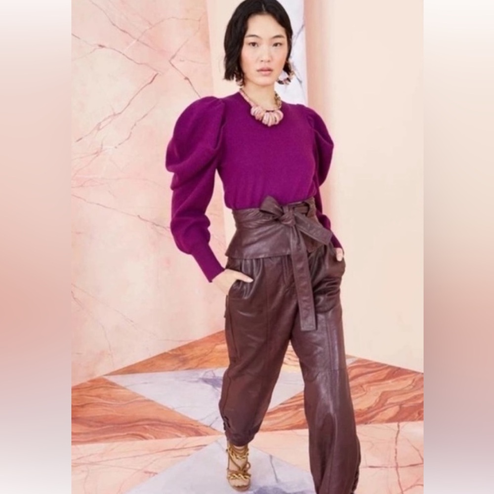 Ulla Johnson Purple Marin Puff Sleeve Wool Crewneck Sweater - Size  S - Picture 5 of 5
